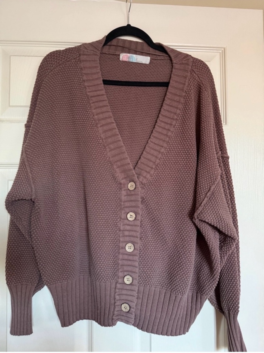 Free People Women's Chunky Knit Cardigan ONLY Mauve Brown